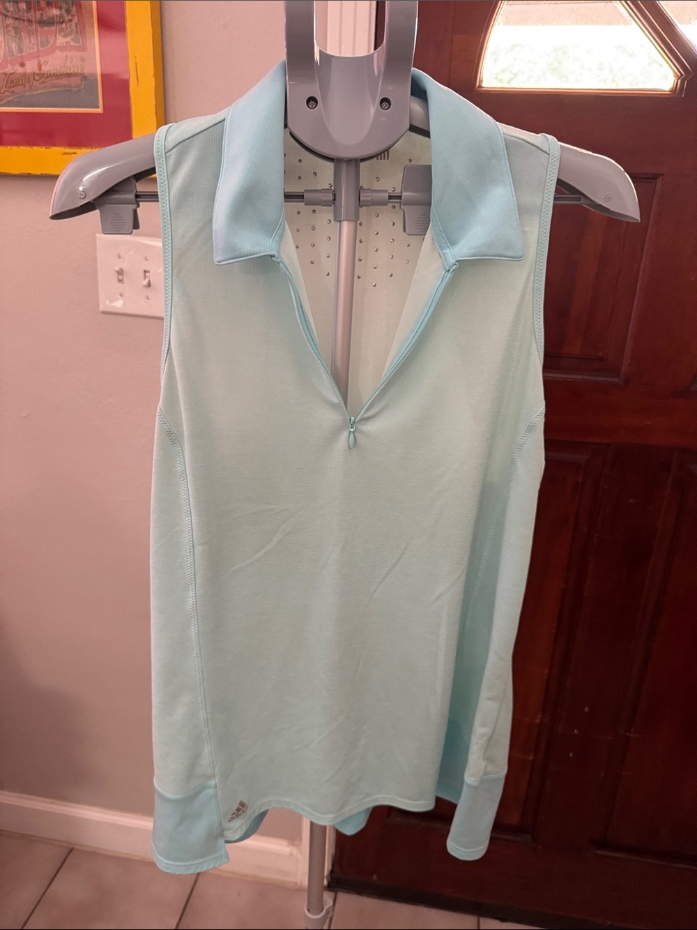 adidas Aqua Blue Sleeveless Golf Polo with Zip Sz L